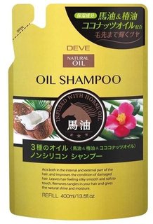 Шампунь Kumano Cosmetics для сухих волос с 3 видами масел (лошадиное, кокосовое и масло камелии) Deve 400мл зап
