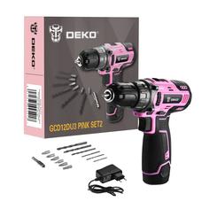 Аккумуляторная дрель-шуруповёрт DEKO GCD12DU3 PINK SET2 + оснастка 13 шт, 12В, 1х1.5Ач, з/у ДЕКО