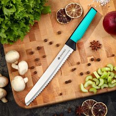 Нож кухонный Daniks, Emerald, для хлеба, нержавеющая сталь, 20 см, рукоятка пластик, JA2021124-2