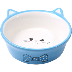 Миска для животных Foxie Cat with Bow Tie керамическая 14х14х5 см 260 мл голубой