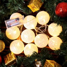 Гирлянда 10 ламп, 2 м, 1 режим, Шары, свет теплый белый, прозрачная, в помещении, на батарейках, белая