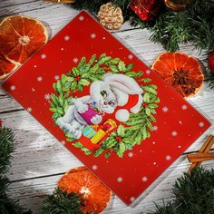 Доска разделочная стекло, 30х20 см, прямоугольная, Daniks, Кролик с подарками