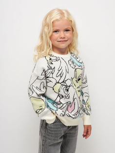 Вязаный джемпер с принтом Looney Tunes для девочек (белый, 98) Sela