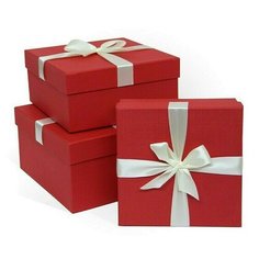 Коробка подарочная с бантом тиснение Рогожка, 230x190x130 мм, красная РутаУпак