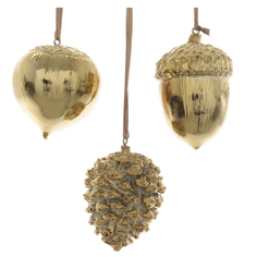 Игрушки елочные одиночные подвеска Жёлудь/Орех/Шишка 7см п/с золото в асс-те Kaemingk