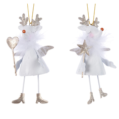 Игрушки елочные одиночные подвеска Олень 11см металл белый Kaemingk