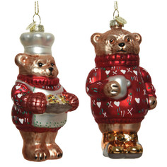 Игрушки елочные одиночные подвеска Медведь 12,5см стекло мультиколор в асс-те Kaemingk