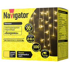 Гирлянды электрические гирлянда-бахрома NAVIGATOR 2х0,5м 100LED теплый белый искрящийся снег