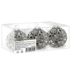 Шары елочные в наборах набор шаров Звездная феерия 80мм 3шт пластик серебро BH