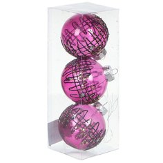 Елочный шар 3 шт, фиолетовый, 8 см, пластик, SYQD-012118