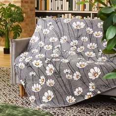 Плед 1.5-спальный, 150х200 см, велсофт жаккард, 100% полиэстер, Silvano, Ромашки, серый, ST-110