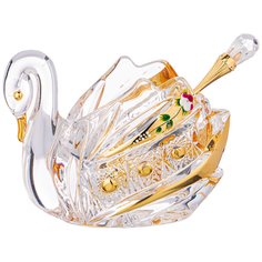 Икорница Лебедь Lefard gold glass 11x7 см. высота: 8,5 см. с ложкой, 195-123