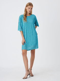Платье-футболка с пайетками (голубой, S) Sela