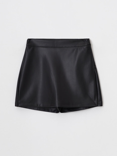 Юбка-шорты из экокожи для девочек (черный, 158) Sela