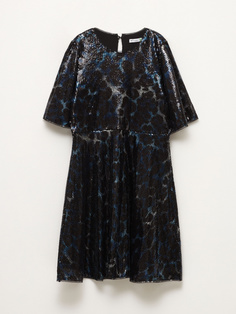Леопардовое платье с пайетками для девочек (синий, 134) Sela