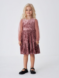 Ярусное бархатное платье для девочек (розовый, 110) Sela