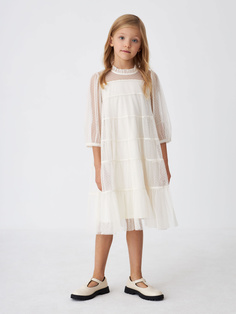 Ярусное платье в горошек для девочек (белый, 152) Sela