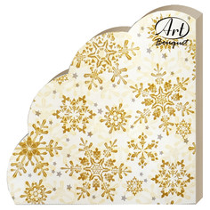 Салфетки с дизайном салфетки BOUQUET Золотые снежинки на бежевом 3-слойные 32см 12шт круглые