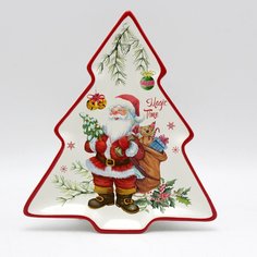 Блюдо доломит, сервировочное, елка, белое, Magic time, Daniks