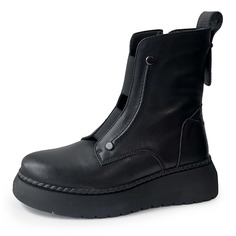 Ботинки Черные ботинки на молнии из кожи на подкладке из натуральной шерсти на плоской утолщенной подошве Respect