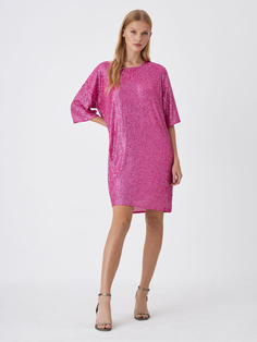Платье-футболка с пайетками (розовый, L) Sela