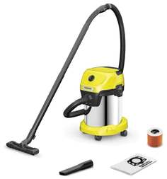 Пылесос строительный Karcher WD 3 S V-17/4/20 1000Вт (уборка: сухая/сбор воды) желтый