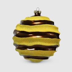 Шар новогодний Acro волны мокка/желтые 10 см