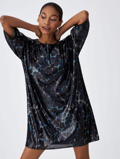 Леопардовое платье-футболка с пайетками (синий, L) Sela