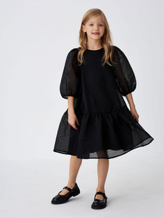 Платье из органзы с вырезом на спине для девочек (черный, 122) Sela