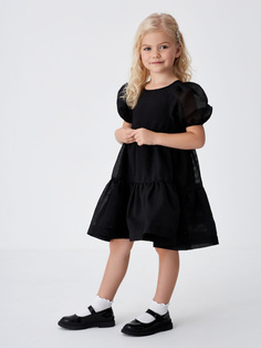 Ярусное платье из органзы для девочек (черный, 104) Sela
