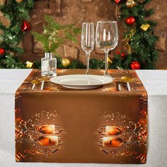 Дорожка для стола 45х180 см, 100% хлопок, 200 г/м2, Праздничный стол Бокалы шампанского на золотом, AI-1504050