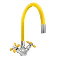 Смеситель для кухни, Juguni, 0402.143, гибкий излив, с кран-буксой, желтый, 0402.143