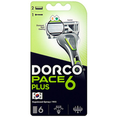 Станок для бритья DORCO Бритва с 2 сменными кассетами PACE6 Plus, 6-лезвийная + лезвие-триммер