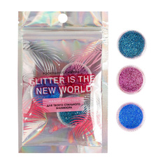 Набор для дизайна ногтей BEAUTY FOX Набор мелких блёсток для декора ногтей Glitter is the new world, 3 цвета
