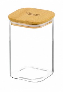 Контейнер для хранения продуктов Elan Gallery 1,1 л 10х10х15,5 см Crystal glass стеклянная с бамбуковой крышкой