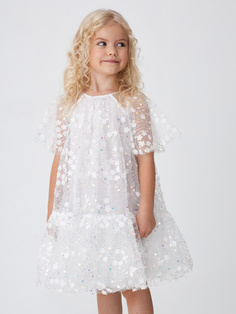 Платье с пайетками для девочек (белый, 110) Sela