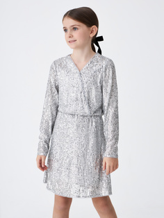 Платье с пайетками для девочек (серебро, 140) Sela