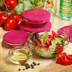 Ст Салатник НАБОР 5шт, 9,10.3,12.5,14,17см, 0.15, 0.2, 0.35, 0.5, 0.9 л с сиреневыми крышками DANIKS