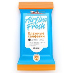 Салфетки влажные автомобильные для стекол, 20 шт, Airline, AN-M-01
