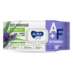 Основной уход за кожей AURA FAMILY Влажные салфетки с антибактериальным эффектом с крышкой 180