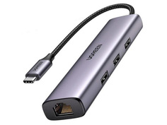 Хаб Ugreen CM512 USB-C to 2xUSB 3.0 A+HDMI+RJ45+SD/TF Converter Grey 20954