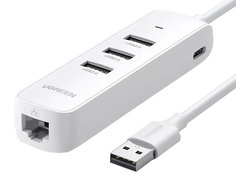 Хаб Ugreen CM416 USB 2.0 to 3xUSB 2.0 + RJ45 White 20983