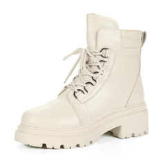 Ботинки Светло-бежевые ботинки на шнуровке из кожи на подкладке из натуральной шерсти на тракторной подошве Respect