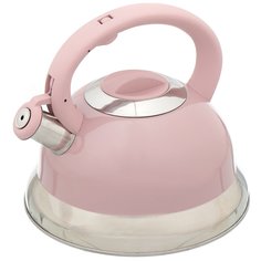 Чайник нержавеющая сталь, 3 л, со свистком, зеркальный, ручка с силиконовым покрытием, Daniks, розовый, M-017