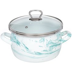 Кастрюля эмалированная сталь, 3 л, с крышкой, крышка стекло, Сантэкс, Шейк бело-бирюзовая, 1-2430111, индукция САНТЕКС