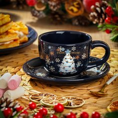 Набор чайный доломит, 2 предмета, на 1 персону, 220 мл, Daniks, Зимняя сказка, подарочная упаковка, синий