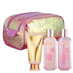 Средства для ванной и душа MEA Набор трио розовая голографическая косметичка "Капля росы"