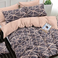 Постельное белье евростандарт, простыня 200х220 см, 2 наволочки 70х70 см, пододеяльник 200х220 см, Адель, поплин, Паутинка