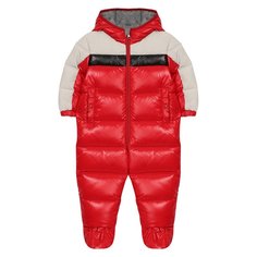 Пуховый комбинезон на молнии с капюшоном Moncler Enfant