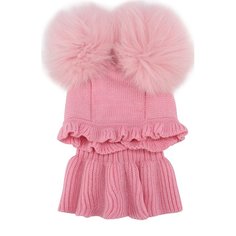 Шерстяная шапка с воротником и меховыми помпонами Catya